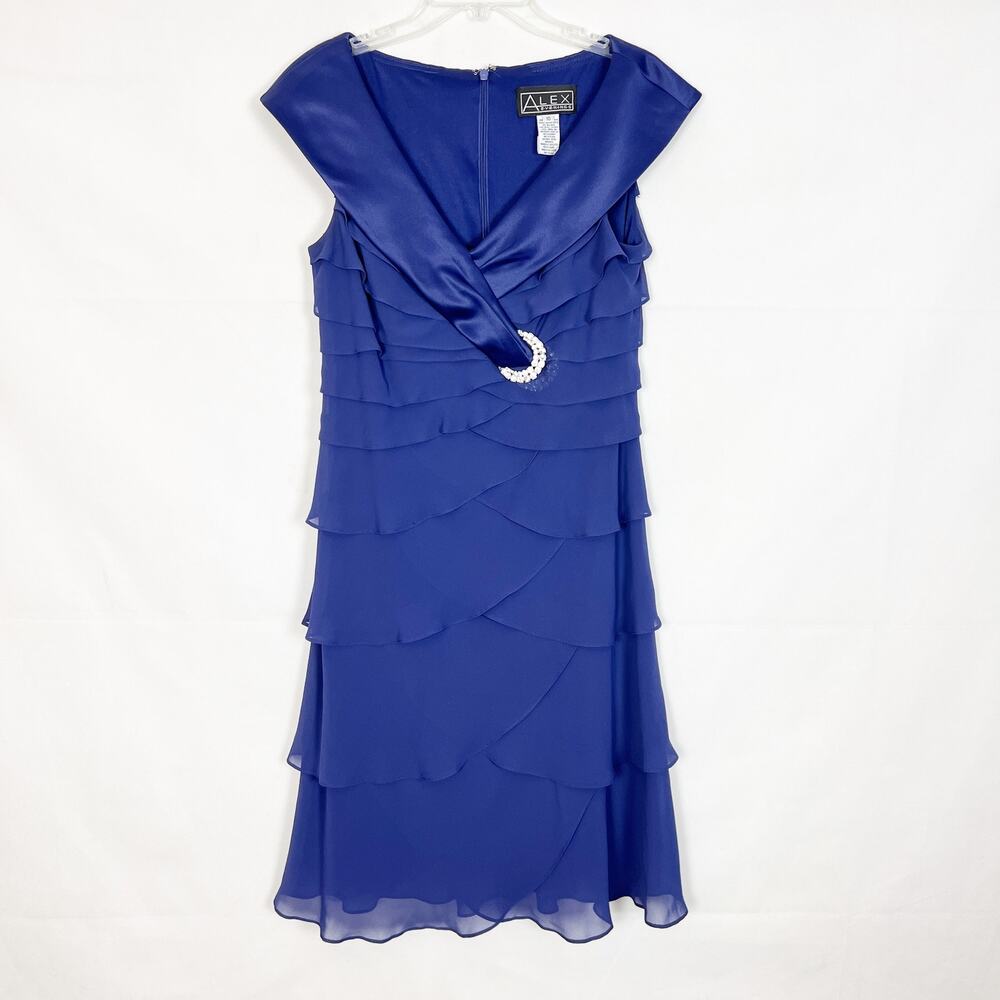 Alex Evenings Ruffed Midi Dress Womens 10 Party Cocktail Wedding Formal Glam